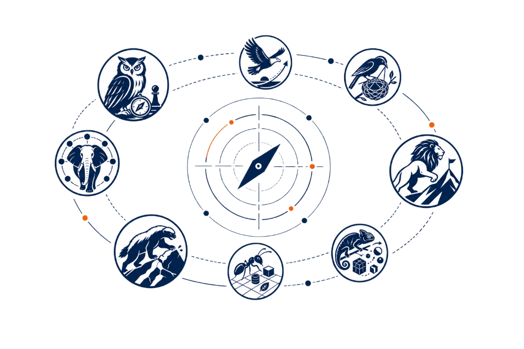 Les huit emblèmes de profil de dirigeant en orbite autour du radar